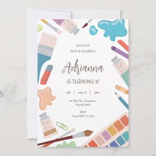 Invitation Peinture couleur Art Party Anniversaire (Devant)
