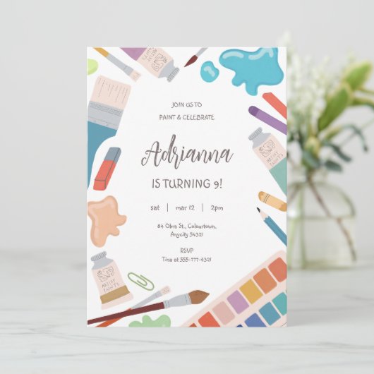 Invitation Peinture couleur Art Party Anniversaire (Debout devant)