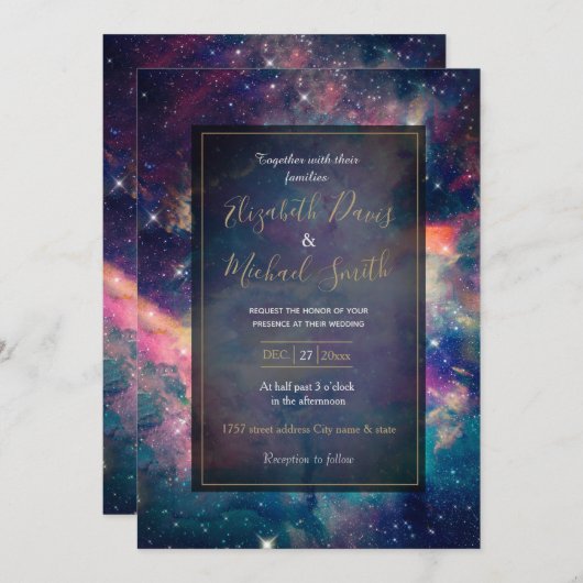 Invitation Peinture couleur Galaxy Nebula aquarelle (Devant / Derrière)