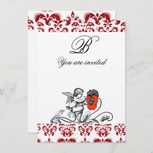 INVITATION PEINTURE D'ANGE UNE FLEURS ROUGE DOMMASQUE MONOGRA (Devant / Derrière)