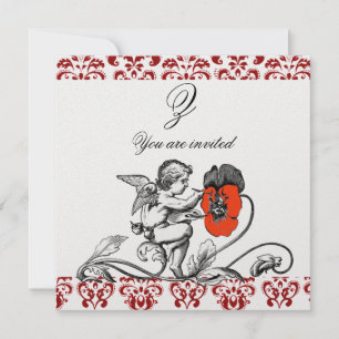 INVITATION PEINTURE D'ANGE UNE FLEURS ROUGE DOMMASQUE MONOGRA