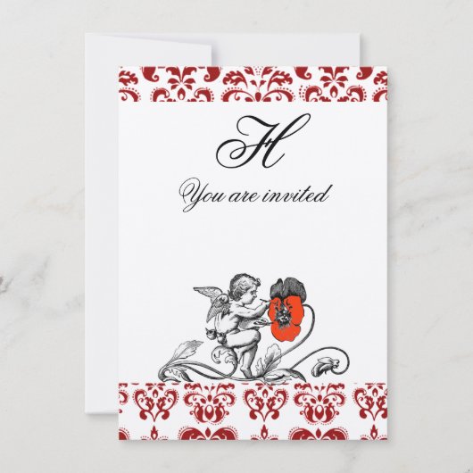 INVITATION PEINTURE D'ANGE UNE FLEURS ROUGE DOMMASQUE MONOGRA (Devant)