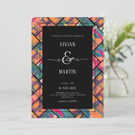 Invitation Peinture d'art coloré Moderne Mariage Abstrait (Debout devant)