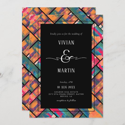 Invitation Peinture d'art coloré Moderne Mariage Abstrait (Devant / Derrière)