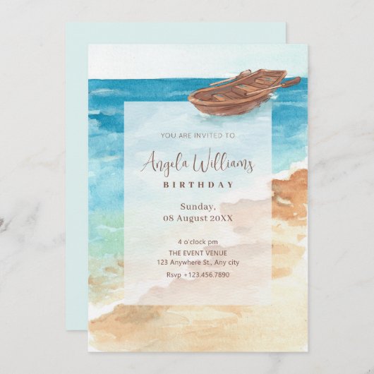 Invitation Peinture d'art d'aquarelle bleu mer (Devant / Derrière)