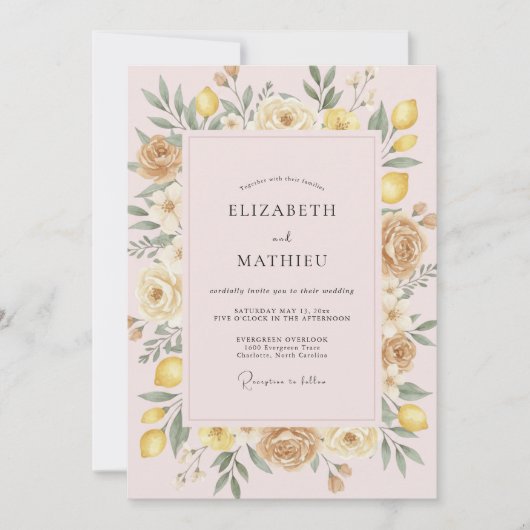 Invitation Peinture de citron jaune pour mariage (Devant)