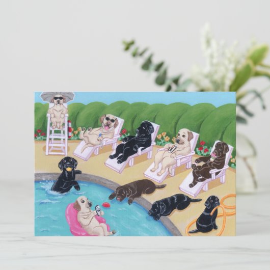 Invitation Peinture de Labradors de partie de Poolside (Debout devant)
