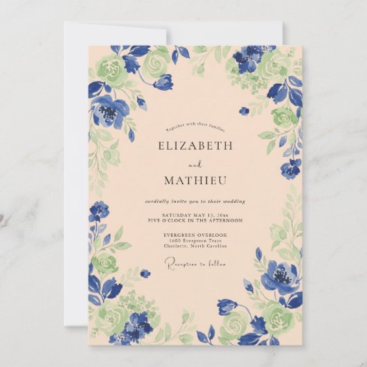 Invitation Peinture de mariage Abricot Cobalt (Devant)