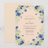 Invitation Peinture de mariage Abricot Cobalt (Devant / Derrière)