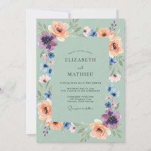 Invitation Peinture de mariage abricot écume de mer