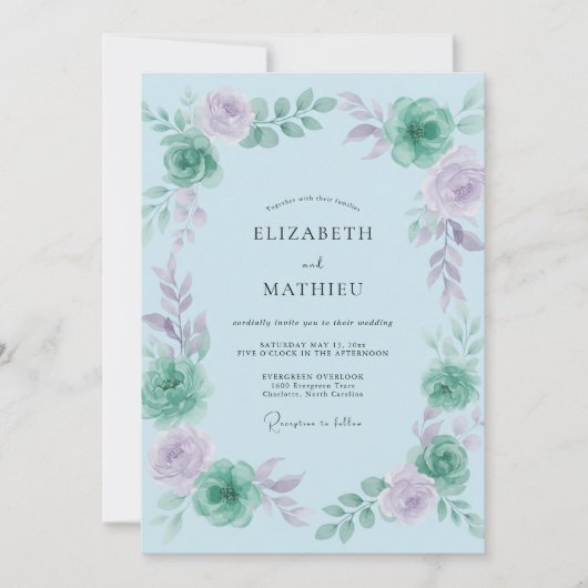 Invitation Peinture de mariage améthyste menthe (Devant)