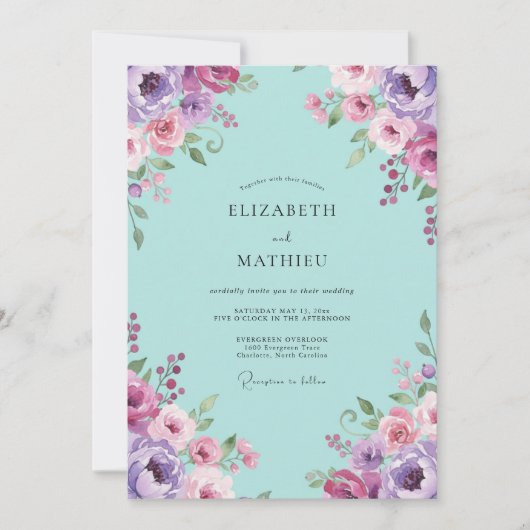 Invitation Peinture de mariage Aqua Orchidée (Devant)