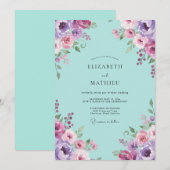 Invitation Peinture de mariage Aqua Orchidée (Devant / Derrière)