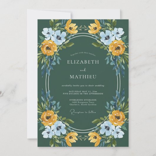 Invitation Peinture de mariage au pervenche doré (Devant)