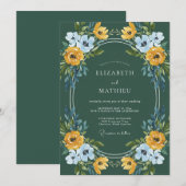 Invitation Peinture de mariage au pervenche doré (Devant / Derrière)