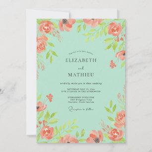 Invitation Peinture de mariage corail assourdi à l'écume de m