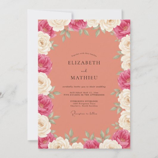Invitation Peinture de mariage corail doux magenta (Devant)