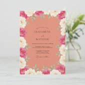 Invitation Peinture de mariage corail doux magenta (Debout devant)
