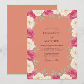 Invitation Peinture de mariage corail doux magenta (Devant / Derrière)