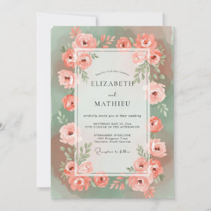 Invitation Peinture de mariage corail et écume de mer