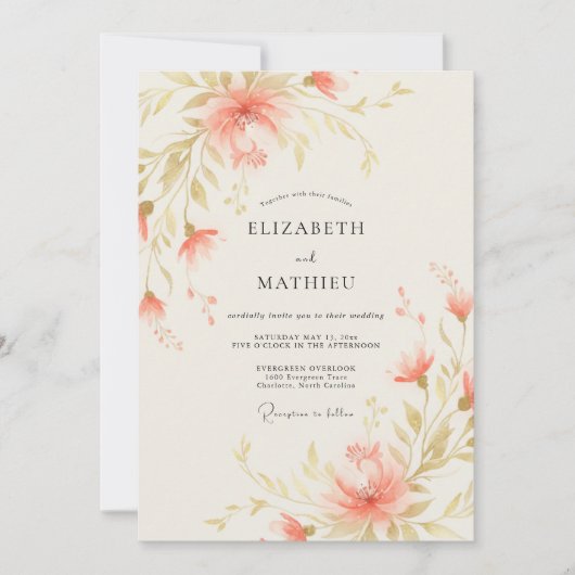 Invitation Peinture de mariage Corail Or (Devant)