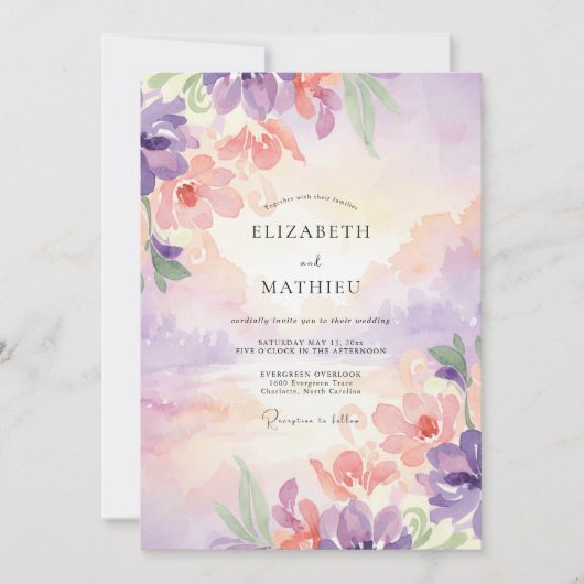 Invitation Peinture de mariage lilas ambre (Devant)