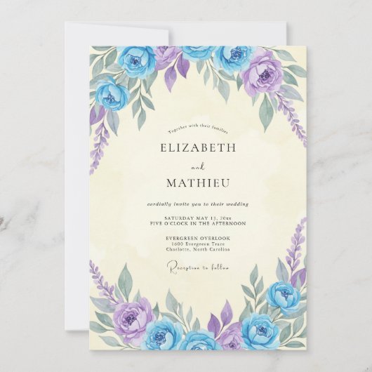 Invitation Peinture de mariage lilas azur (Devant)