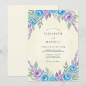 Invitation Peinture de mariage lilas azur (Devant / Derrière)