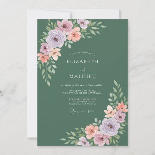 Invitation Peinture de mariage lilas mousse (Devant)