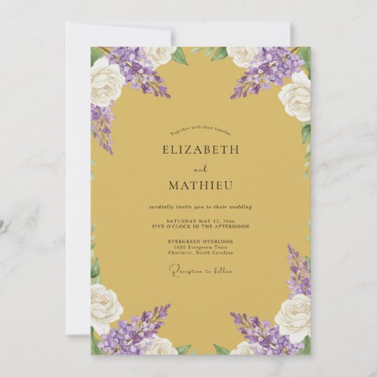 Invitation Peinture de mariage lilas moutarde (Devant)