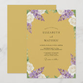 Invitation Peinture de mariage lilas moutarde (Devant / Derrière)