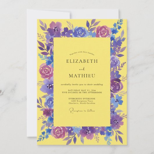 Invitation Peinture de mariage violet jaune (Devant)