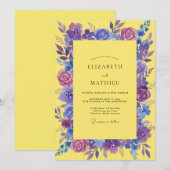 Invitation Peinture de mariage violet jaune (Devant / Derrière)