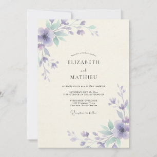 Invitation Peinture de mariage violet mousse de mer
