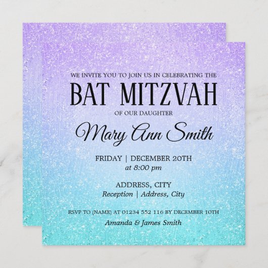 Invitation Peinture de Parties scintillant Faux Bat mitzvah v (Devant / Derrière)