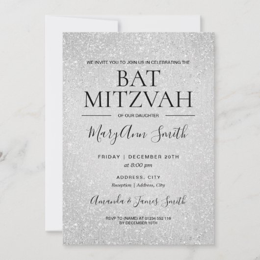 Invitation Peinture de Parties scintillant moderne Bat mitzva (Devant)