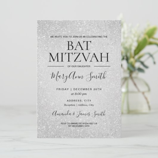 Invitation Peinture de Parties scintillant moderne Bat mitzva (Debout devant)