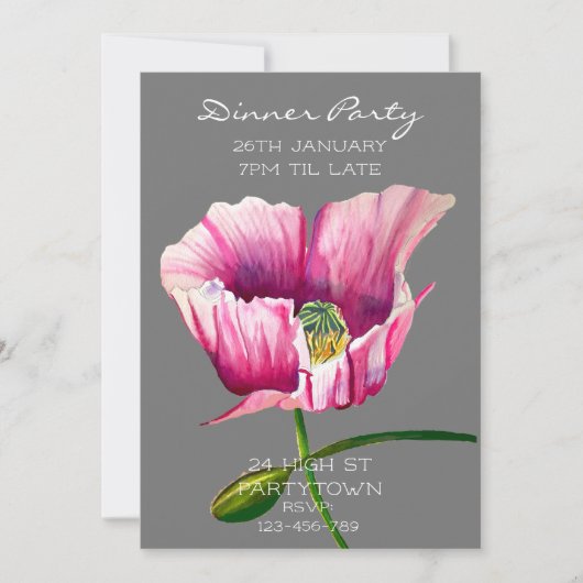 Invitation Peinture de pavot rose aquarelle moderne (Devant)