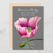 Invitation Peinture de pavot rose aquarelle moderne (Devant / Derrière)
