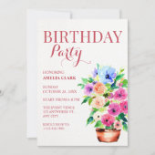 Invitation Peinture de pot de fleurs d'anniversaire (Devant)