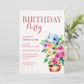 Invitation Peinture de pot de fleurs d'anniversaire (Debout devant)