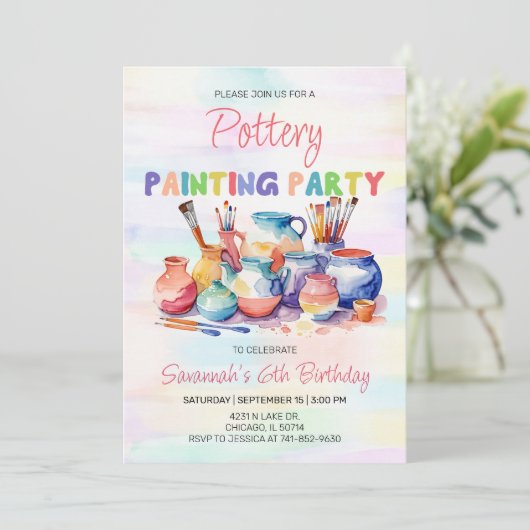 Invitation Peinture de poterie fête d'anniversaire (Debout devant)