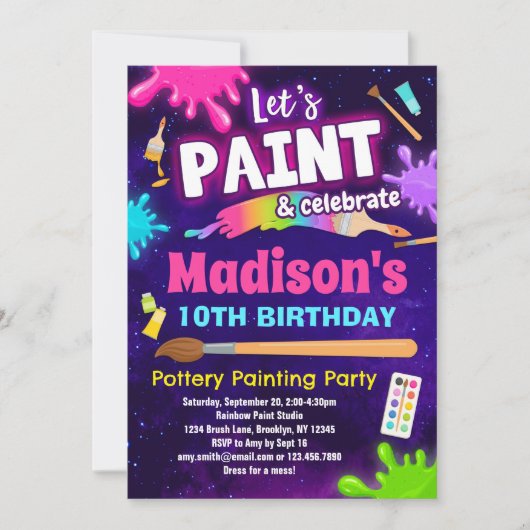 Invitation Peinture de poterie fête d'anniversaire (Devant)