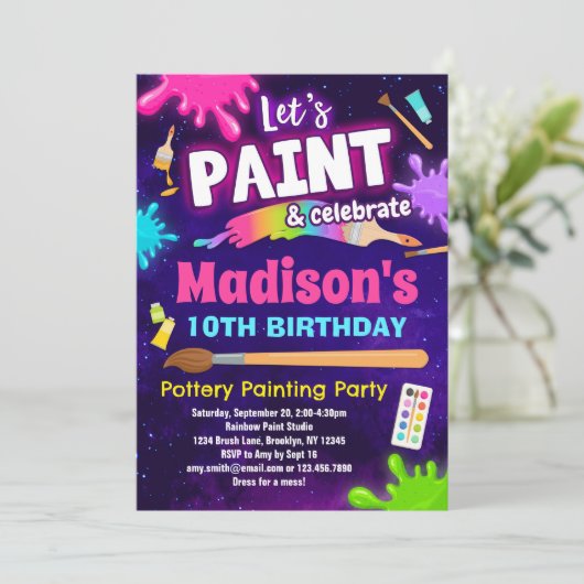 Invitation Peinture de poterie fête d'anniversaire (Debout devant)
