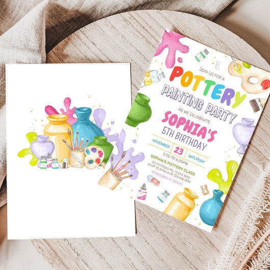 Invitation Peinture de poterie fête d'anniversaire