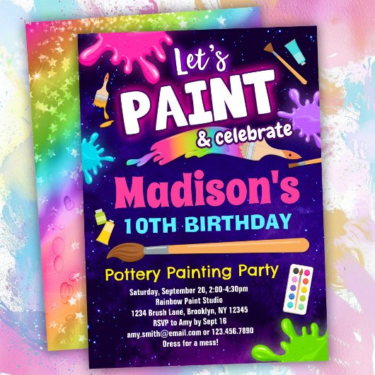 Invitation Peinture de poterie fête d'anniversaire