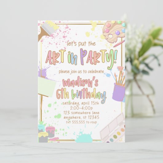 Invitation Peinture d'invitation pour fête d'enfants Fête dan (Debout devant)