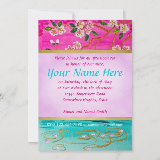 Invitation Peinture d'ondulation de l'eau de Sakura de (Dos)