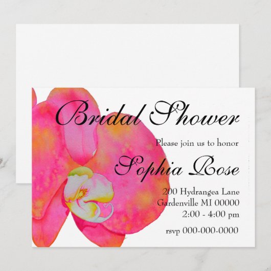 Invitation Peinture d'orchidée rose (Devant / Derrière)