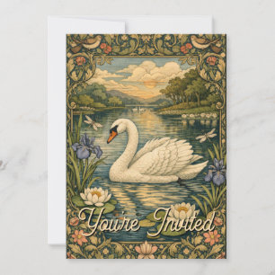 Invitation Peinture élégante vintage aquarelle cygne blanc
